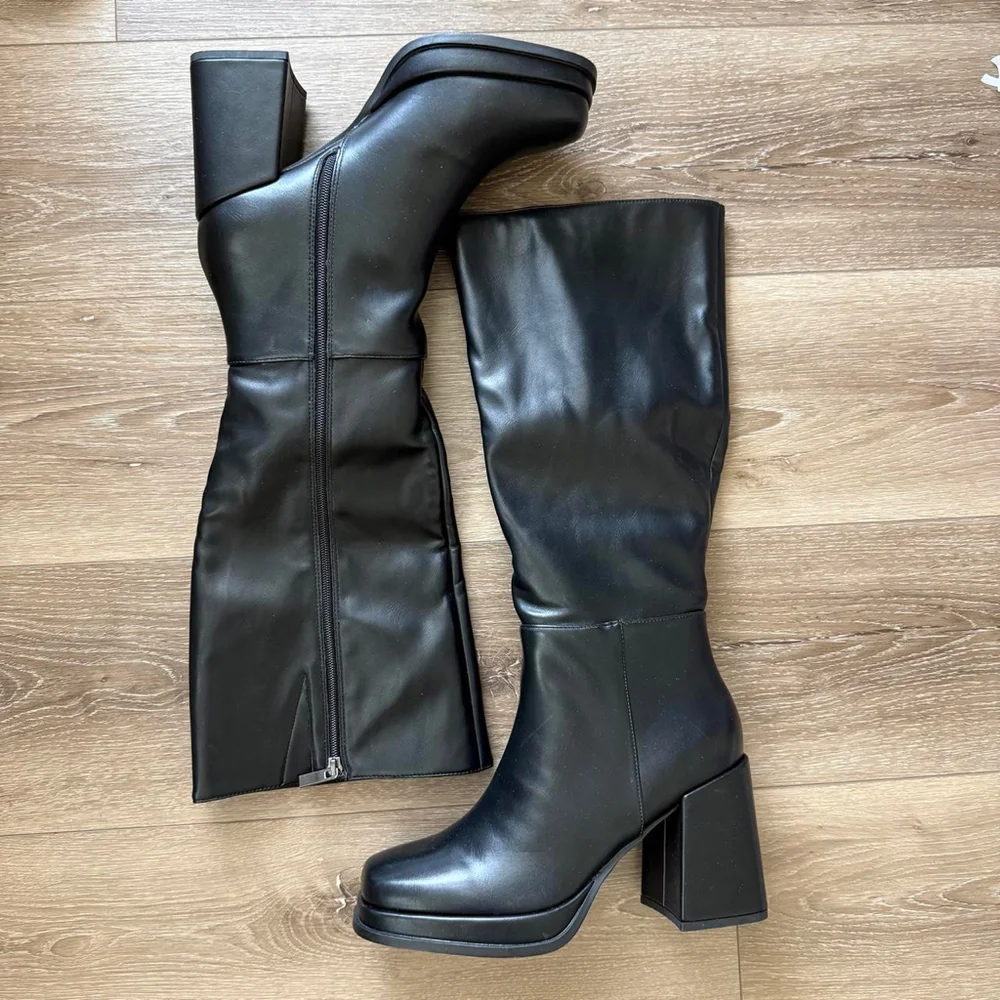 CELLENZ Black Y2K Platform Knee High Boots Chunky Block Heel Size 9